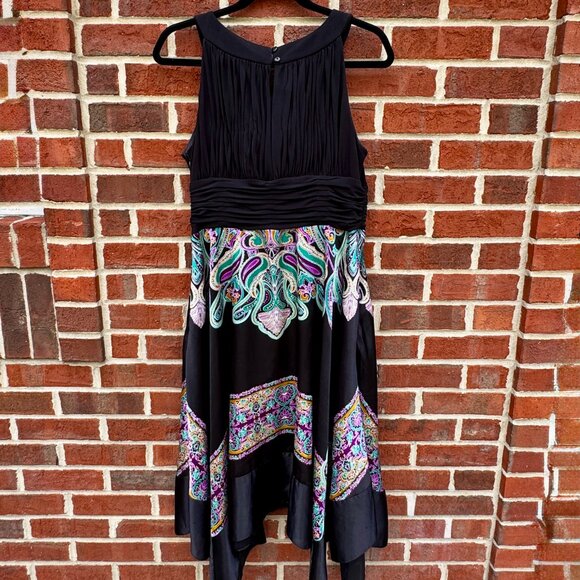 Signature by Sangria Dress Size 16 Black Multi Asymmetrical Handkerchief Hem - Picture 3 of 11